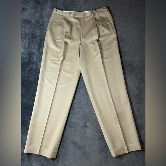 Nordstrom JB Britches Size 36W Khaki Pleated Front Business Wedding Dress Pants - Picture 1 of 11